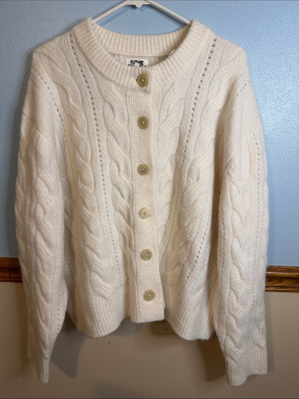 Future Collective x Reese Blutstein Cream Cable Knit Cardigan Sweater 1X